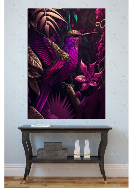 Canlı Renkler Mor Kolibri Kuş Kanvas Tablo Bohem Dekorasyon Yatak Odası