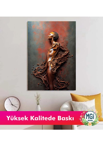 Duygusal Soyut Kadın Heykeli Kanvas Tablo Bakır Pas Tonları Sanatsal Duvar Dekoru modelleri