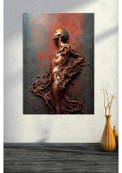 Duygusal Soyut Kadın Heykeli Kanvas Tablo Bakır Pas Tonları Sanatsal Duvar Dekoru fırsatları