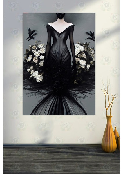 Siyah Beyaz Gelinlikli Kadın Figür Kanvas Tablo Lüks Salon Yatak Odası fiyatları