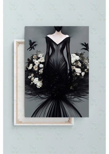 Siyah Beyaz Gelinlikli Kadın Figür Kanvas Tablo Lüks Salon Yatak Odası fırsatları