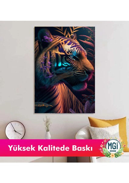 Neon Işık Modern Kaplan Portresi Kanvas Tablo Karanlık Dekor Salon modelleri