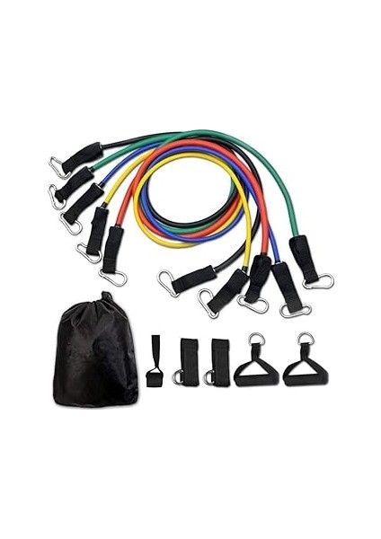Kipetto 11 Adet Direnç Bandı Seti Lateks Direnç Boru Vücut Egzersiz Bantları Kulplu Iç Mekan Ev Spo