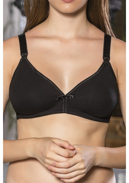 Siyah Anne Için Konforlu Emzirme Sütyeni,pamuklutelsiz,süngersiz, Mom Bra