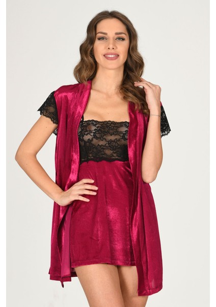 Fuşya Kadife Sabahlık & Gecelik Takım 2' Li - 1427 fiyatları