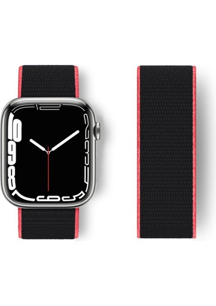 Apple Watch 38MM Hasırlı Cırtcırtlı Kordon - Pembe-Siyah