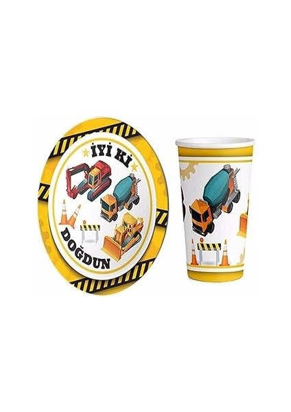 Inşaat Temalı Tabak Bardak 8 Adet