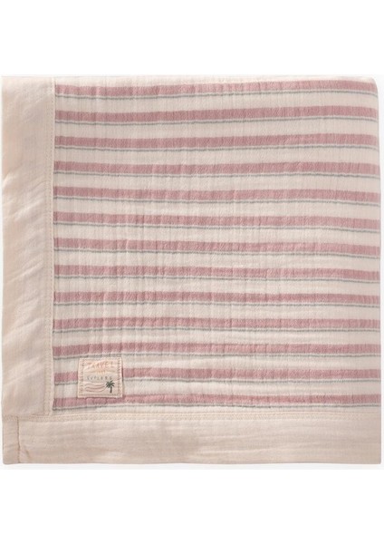 Kalın Biyeli Çift Kat Ham Battaniye 85X90 cm Mint Yeşili-Gül Kurusu