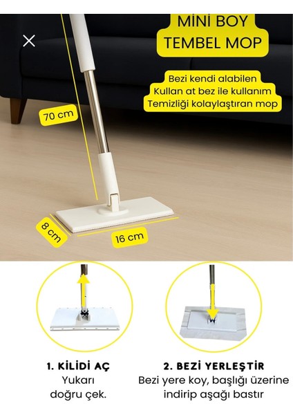 Bezleri Kendi Alabilen Akıllı Mop – El Değmeden Bezi Atan ve Cam Temizlemeye Uygun Cımbızlı Mop