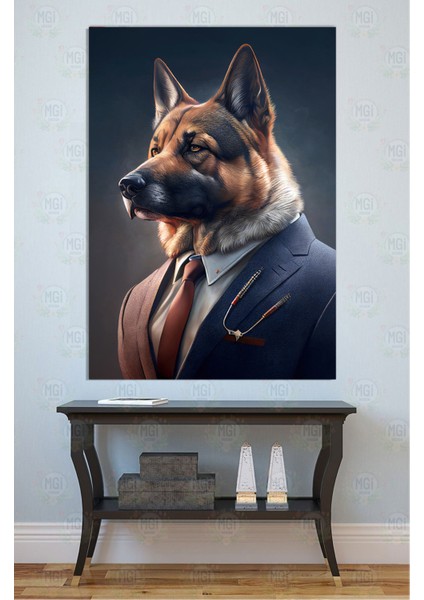 Takım Elbiseli Alman Kurdu Portre Kanvas Tablo Ofis Bar Genç Odası