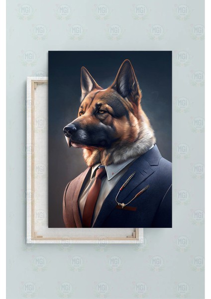Takım Elbiseli Alman Kurdu Portre Kanvas Tablo Ofis Bar Genç Odası fiyatları