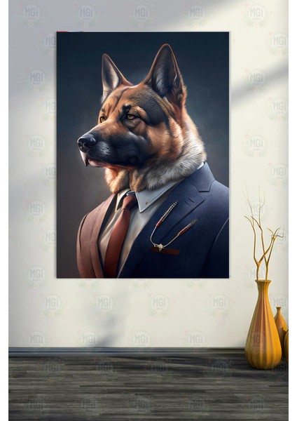 Takım Elbiseli Alman Kurdu Portre Kanvas Tablo Ofis Bar Genç Odası fırsatları