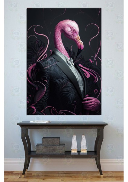 Sıra Dışı Sanat Takım Elbiseli Pembe Flamingo Kanvas Tablo Ofis Bar Genç Odası