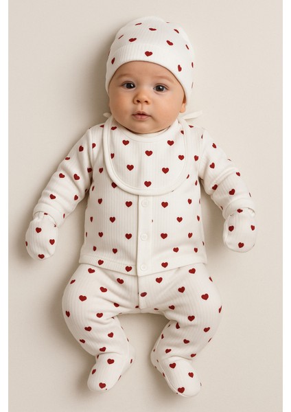 5'li Siyah&kırmızı Kalpli Pamuk Yenidoğan Bebek Hastane Çıkışı fiyatları