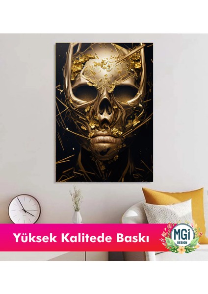 Lüks Gotik Sanat Altın Parçalı Kurukafa Kanvas Tablo Erkek Odası Salon Dekorasyonu modelleri
