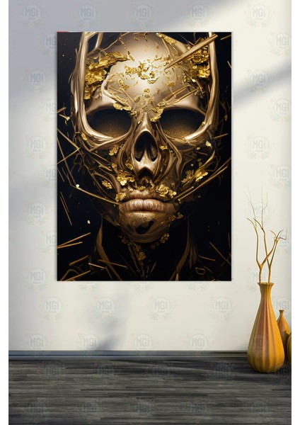 Lüks Gotik Sanat Altın Parçalı Kurukafa Kanvas Tablo Erkek Odası Salon Dekorasyonu fırsatları