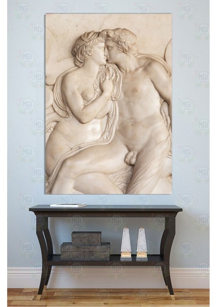 Antik Heykel Mermer Rölyef Çift Kanvas Tablo Yatak Odası Lüks Dekor