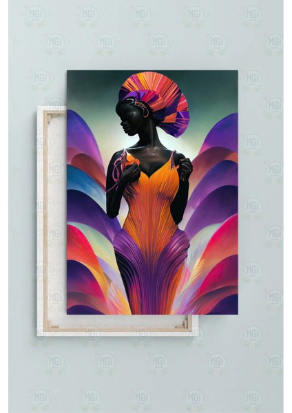 Afrikalı Kadın Sanat Eseri Kanvas Tablo Mor Turuncu Etnik Desenli Duvar Dekoru fiyatları