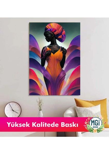 Afrikalı Kadın Sanat Eseri Kanvas Tablo Mor Turuncu Etnik Desenli Duvar Dekoru modelleri