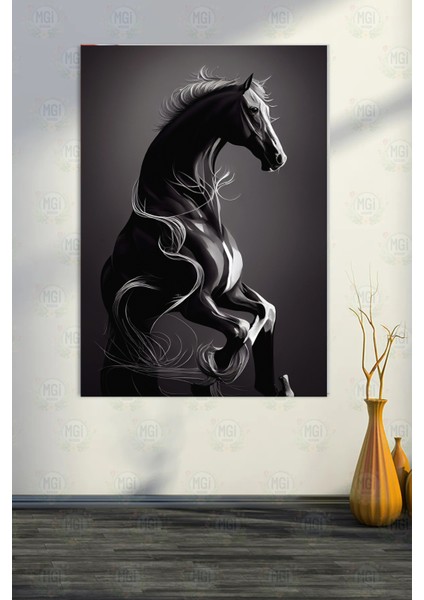 Büyük Boy Siyah Beyaz Asil At Kanvas Tablo Oturma Odası Modern Dekorasyon