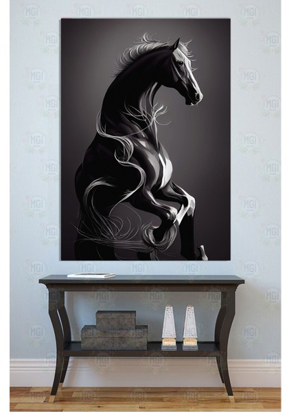 Büyük Boy Siyah Beyaz Asil At Kanvas Tablo Oturma Odası Modern Dekorasyon fırsatları