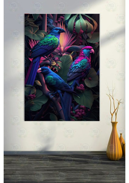 Canlı Renkli Tropikal Kuşlar Kanvas Tablo Pembe Mavi Yeşil Papağan Dekor Salon Ofis Duvarı fırsatları