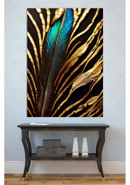 Modern Dekorasyon Altın Varaklı Tüy Soyut Kanvas Tablo Salon Ofis Duvar Sanatı