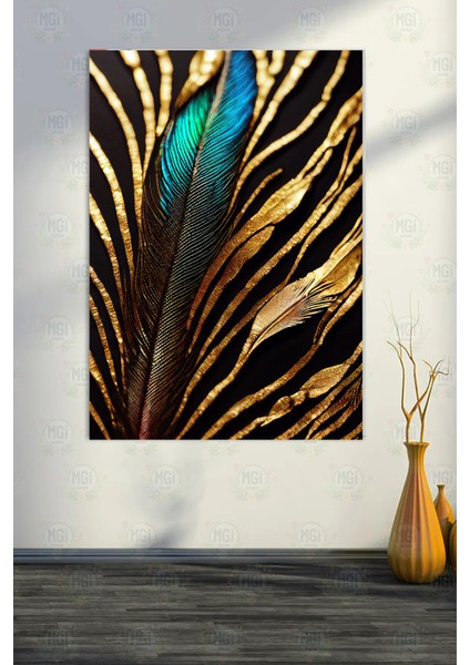 Modern Dekorasyon Altın Varaklı Tüy Soyut Kanvas Tablo Salon Ofis Duvar Sanatı modelleri