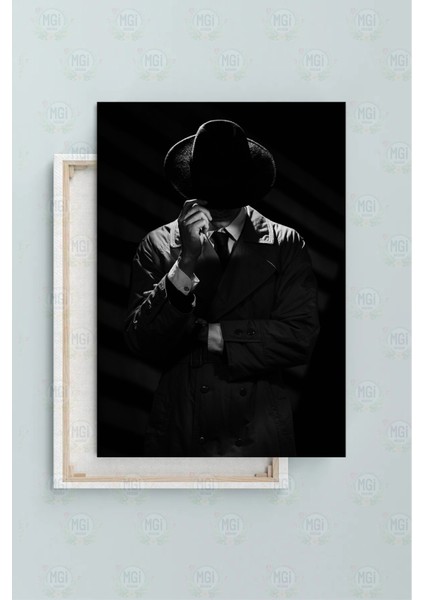 Siyah Beyaz Şapkalı Adam Kanvas Tablo Dedektif Noir Stili Duvar Dekoru fiyatları