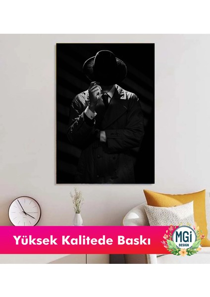 Siyah Beyaz Şapkalı Adam Kanvas Tablo Dedektif Noir Stili Duvar Dekoru modelleri