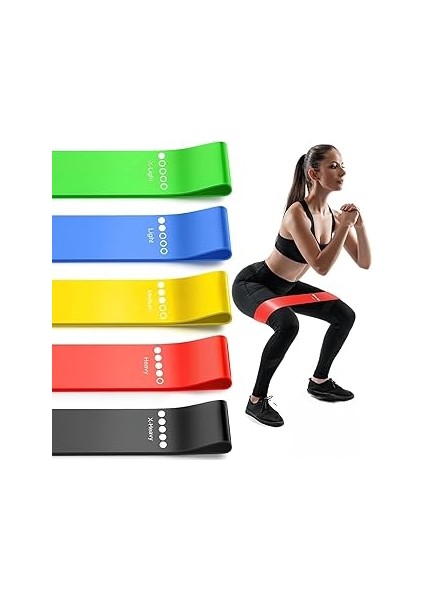 5 Adet Farklı Dirençte Pilates Squat Aerobik Bandı - Hafif,orta,sert Çalışma Lastiği-Evde Spor Karı