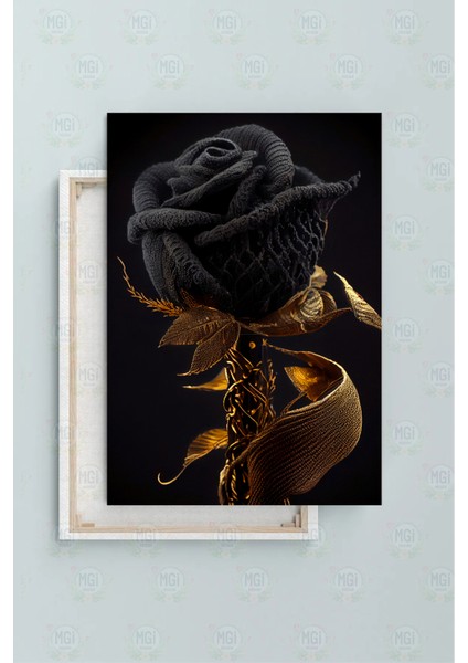 Gotik Siyah Örgü Gül Kanvas Tablo Altın Yapraklı Lüks Dramatik Duvar Dekoru fırsatları