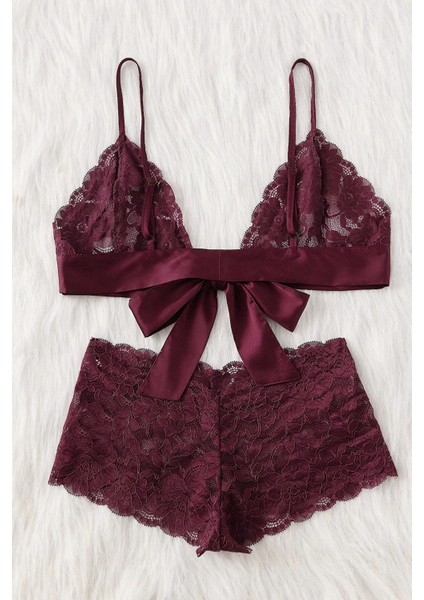 Kadın Bordo Dantelli & Kurdelalı Sütyen Külot Takımı fiyatları