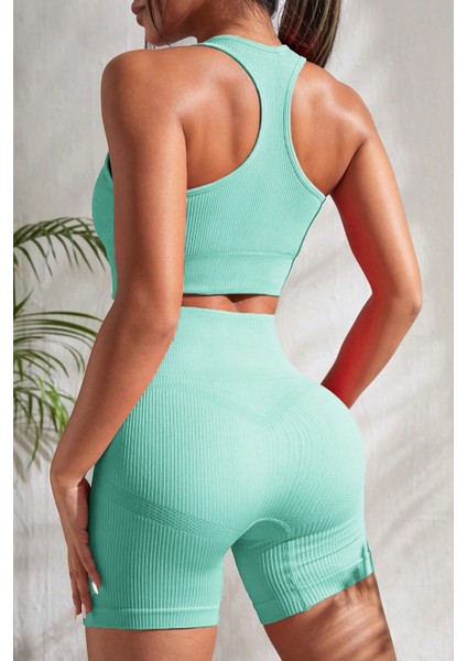 Kadın Açık Mavi Yüksek Bel Çapraz Sırt Detaylı Şortlu Gecelik Takım fiyatları
