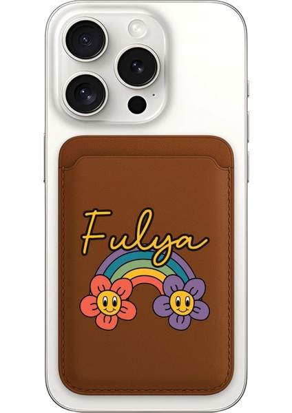 iPhone 11 12 13 14 15 16 17 Pro Max Air Kılıf Magsafe Kartlık Kişiye Özel Isim Yazılı Kahve - Rainbow