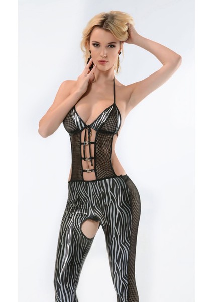 Zebra Desenli Lame Vücut ÇORABI-490