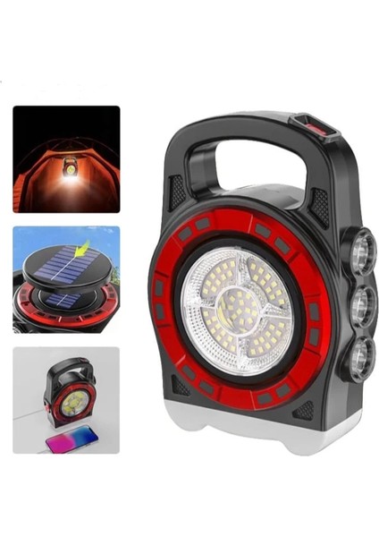 P-6678C Dış Mekan Solar Şarj Işığı Çok Fonksiyonlu Projektör Hazine Güçlü Işık El Fene