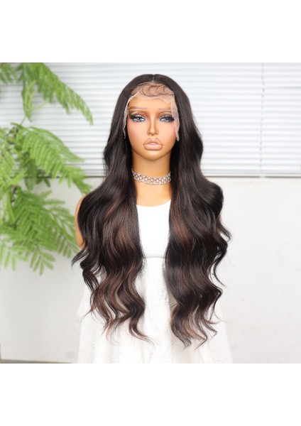 Koyu Kahverengi ve Bakır Işıltılı Dalgalı Fiber Sentetik Tül Peruk fiyatları