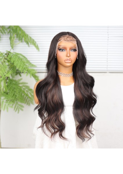 Koyu Kahverengi ve Bakır Işıltılı Dalgalı Fiber Sentetik Tül Peruk modelleri