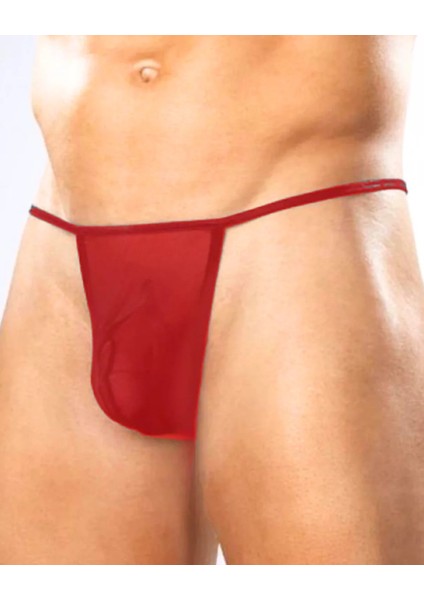 Fantezi Kırmızı Transparan Seksi Tül Erkek String