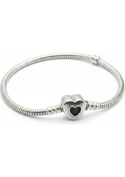 925 Ayar Gümüş Charm Kalp Taşlı Kadın Bileklik