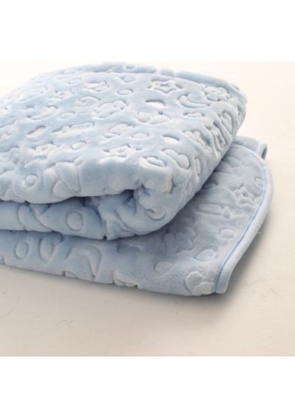 Geometrik Kabartmalı Kalın (600GR) Peluş Bebek Battaniyesi 100X120 cm %100 Polyester Tek Ebat Mavi