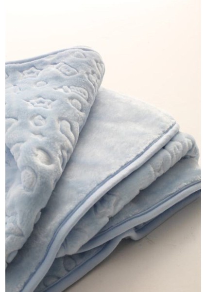 Geometrik Kabartmalı Kalın (600GR) Peluş Bebek Battaniyesi 100X120 cm %100 Polyester Tek Ebat Mavi modelleri