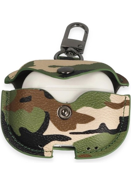 Airpods 3 (3.nesil) Çanta Kamuflaj Deri Kılıf - Yeşil modelleri