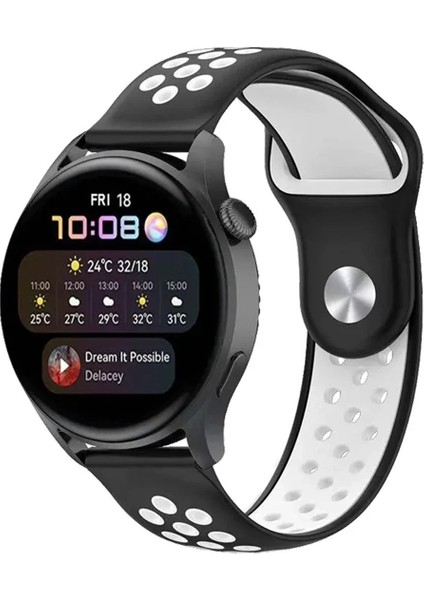 Watch 20MM Spor Delikli Kordon - Siyah-Beyaz