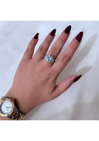 Büyük Mavi Kalpli İthal Gümüş Yüzük modelleri