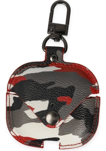 Airpods Pro 2 (2.nesil) Çanta Kamuflaj Deri Kılıf - Kırmızı