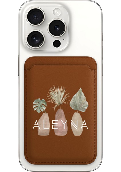 iPhone 11 12 13 14 15 16 17 Pro Max Air Kılıf Magsafe Kartlık Kişiye Özel Isim Yazılı Kahve - Flora