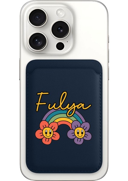 iPhone 11 12 13 14 15 16 17 Pro Max Air Kılıf Magsafe Kartlık Kişiye Özel Isim Yazılı Lacivert - Rainbow
