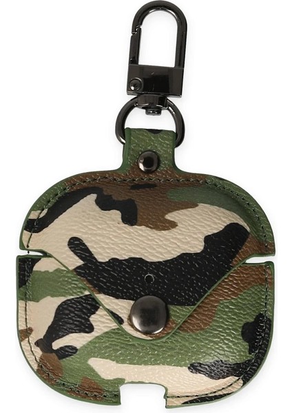 Airpods Pro 2 (2.nesil) Çanta Kamuflaj Deri Kılıf - Yeşil